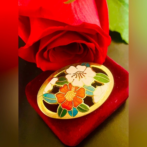 Vintage Cloisonne Floral Design Brooch - Picture 10 of 10